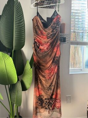 House of CB Brown and Red Floral Maxi Dress